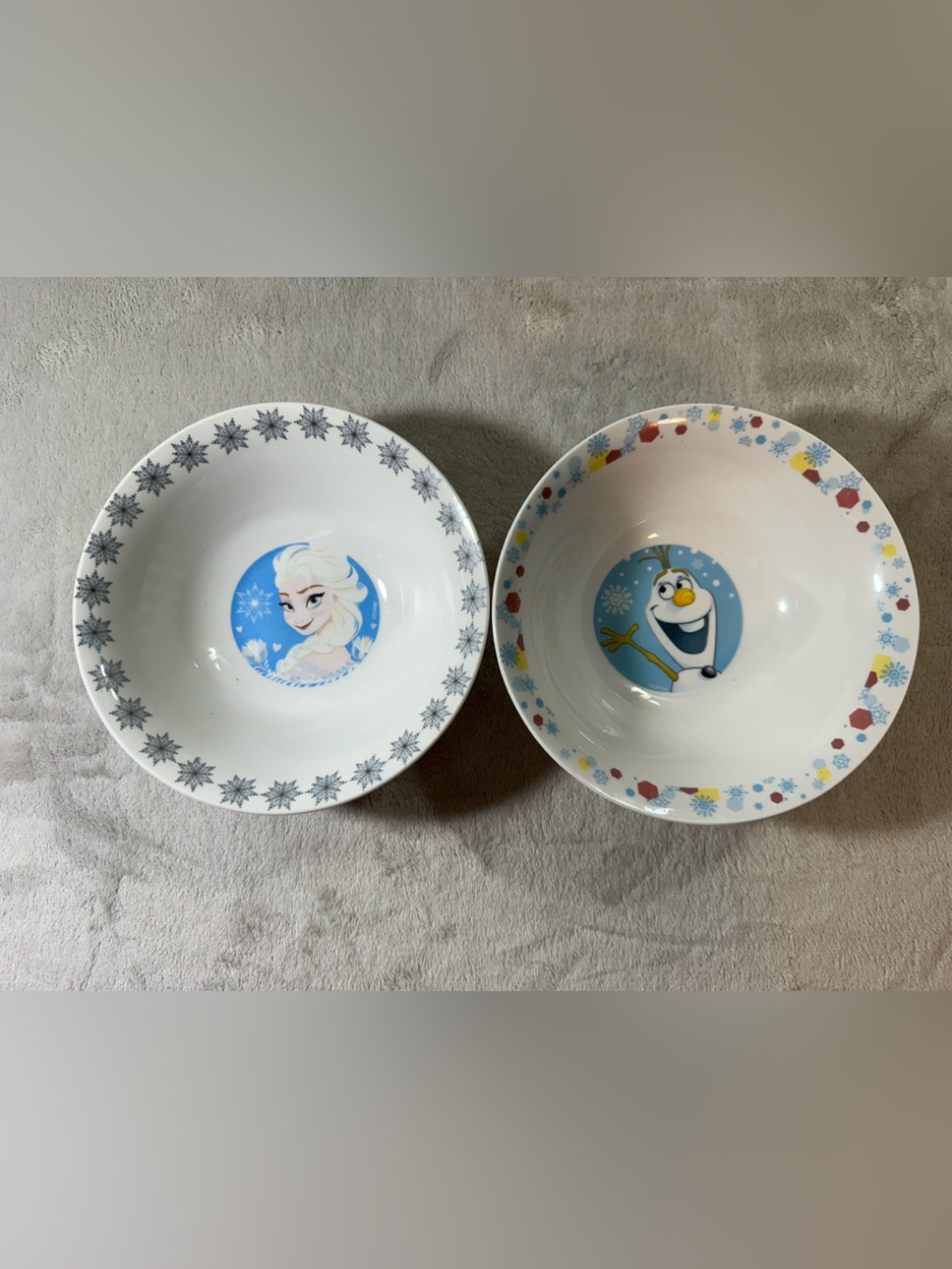Disney Frozen Elsa & Olaf Ceramic Kids Bowls - White, Blue, Yellow
